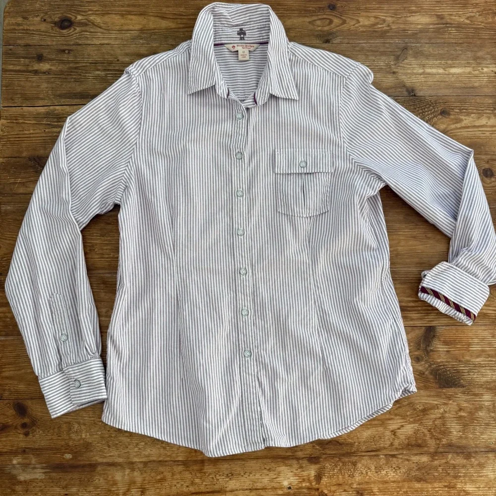 Brooks Brothers (Red Fleece) Stripe Button Down Oxford Shirt Purple White 12 EUC